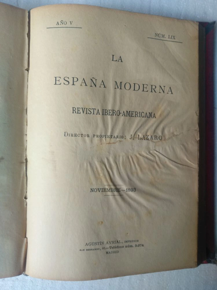 LA ESPAÑA MODERNA, REVISTA IBERO-AMERICANA .DIRECTOR J.LAZARO, sept-oct-nov 1893