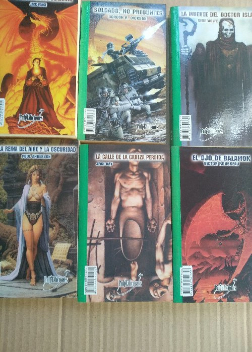 colección DOUBLE, dos novelas por tomo, 1. las armerias de Isher, los senderos de los dragones, 2.la reina del aire y la oscuridad,la espada de Welleran, 3 soldado no preguntes,no habra tregua para los reyes, 4 la muerte del doctor Isla, el gran momento,
