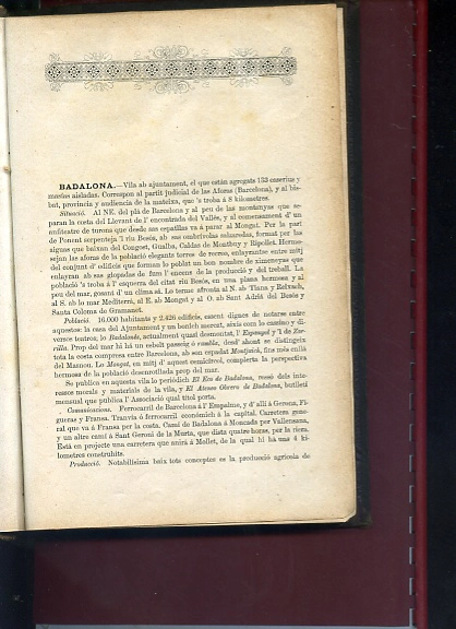 MONOGRAFIAS DE CATALUNYA, diccionari historich- geografich, prefaci JOSEPH COROLEU, letra B (de Badalona a Buyre) , TOMO II