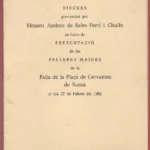 discurs pronunciat per MOSSEN ANDRE DE SALES FERRI I CHULIO en la presentació de les falleres majors de la falla plaça de cervantes de sueca 27 febrer 1982