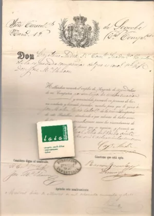 d. Cayetano Andia comandante Batallón de cazadores de Segorbe, 10 de marzo de 1857 concede a JOSE MATEU RUBIO el empleo de sargento de segunda clase y firmas