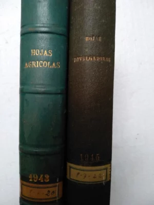 HOJAS DIVULGADORAS DE AGRICULTURA Revista , .años 1923 a 1929,1931, 1932 completos, 1933 del 2 a 24, 1934 y 1935 completos, 1936 (1 a 10 mayo). 1943, 1945 completos ,1948 y 1949 incompletos.Total 17 años de revistas con mas de 50 articulos de enologia (