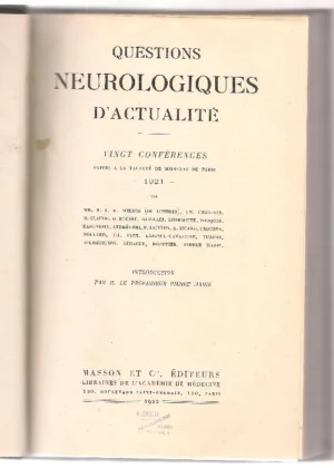 QUESTIONS NEUROLOGIQUES D`ACTUALITÉ vingt conferences Faculté de Medicine de Paris