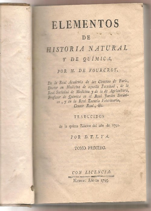 ELEMENTOS DE HISTORIA NATURAL Y DE QUIMICA, tomo 1º
