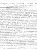 SUPLEMENTO AL DIARIO DE VALENCIA 9 enero 1824 , SUCESOS DE BARCELONA 4-5 enero 1824 1 HOJA buen estado